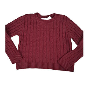 NWT Cotton Emporium Girls  Burgundy Red Cable Knit Long Sleeve Girls Sweater XL